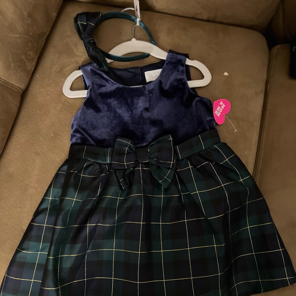 The Children’s Place - Toddler 3t Girls Plaid Velour Knit to woven dress